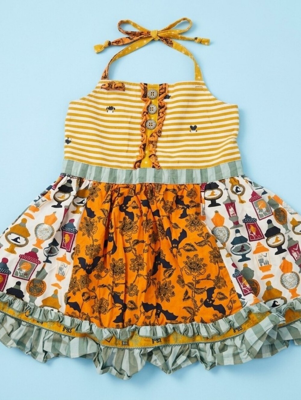 Matilda Jane Yellow and Orange Mixed-Print Halter Dress
